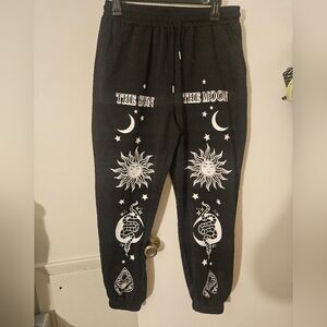 Black Womens Joggers with Sun and Moon Design